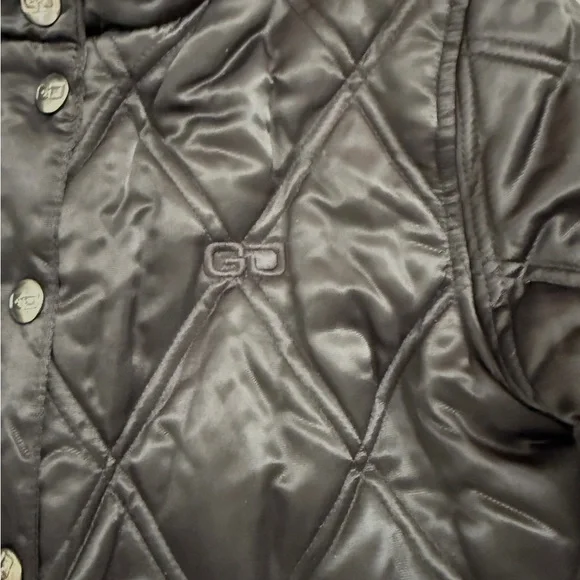 Guess Quilted Cropped Jacket Size M Black Snap Front Puffer Coat Moto ZipPockets - Picture 11 of 16